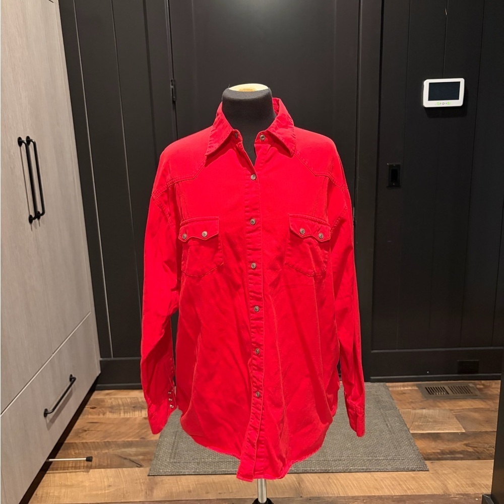 Vintage Red Western Snap Button Shirt | 90s Cotton Workwear Oversized XL - Picture 1 of 3